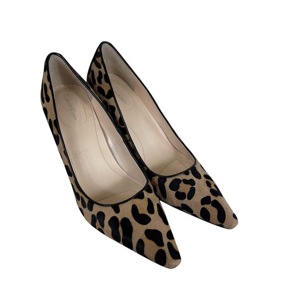 Calvin Klein Leopard Print Dolly Textured Hair Pointed Toe Stiletto Heels Sz 7.5 - Picture 1 of 11